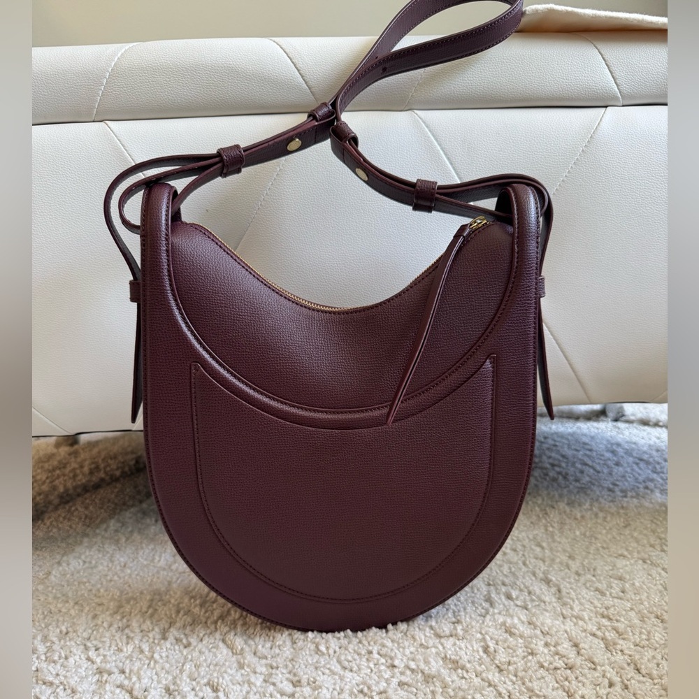 Polene Numero Dix Large Burgundy Sandalwood Leather Shoulder Crossbody Handbag - Picture 3 of 16
